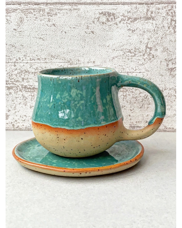 Komplet ceramiczny AQUA DOTS (kubek 360 ml + talerzyk 14 cm)