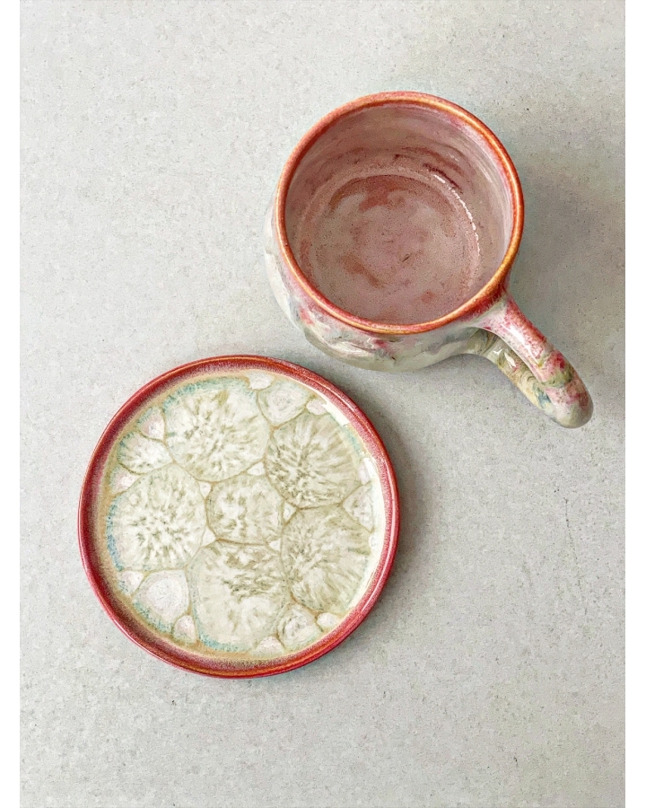 Komplet ceramiczny PINK DRAGON (kubek 340 ml + talerzyk 11,5 cm)