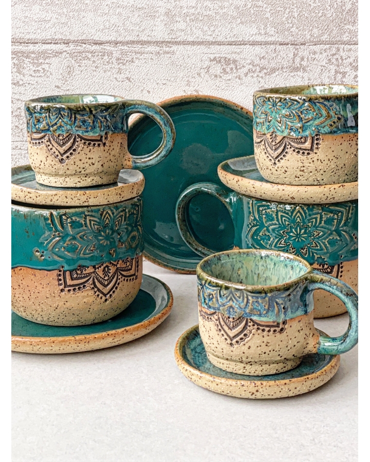Komplet ceramiczny MARITIME MANDALA (kubek 330 ml + talerzyk 14 cm)