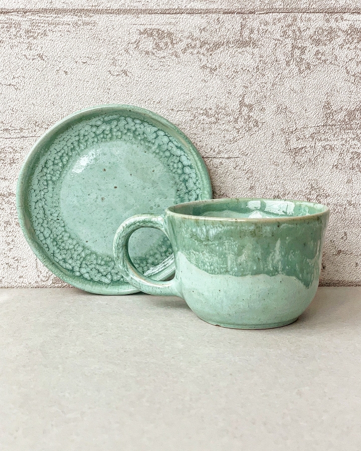 Komplet ceramiczny MINT (kubek 170 ml + talerzyk 11,5 cm)