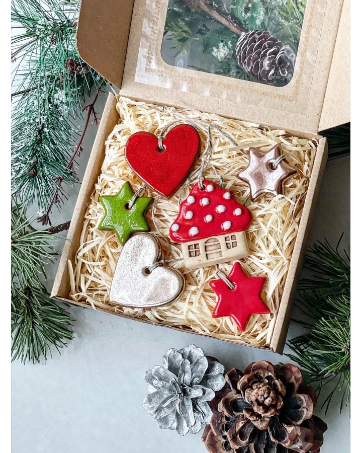 Box świąteczny CLASSIC mały (6 ceramicznych ozdób choinkowych)