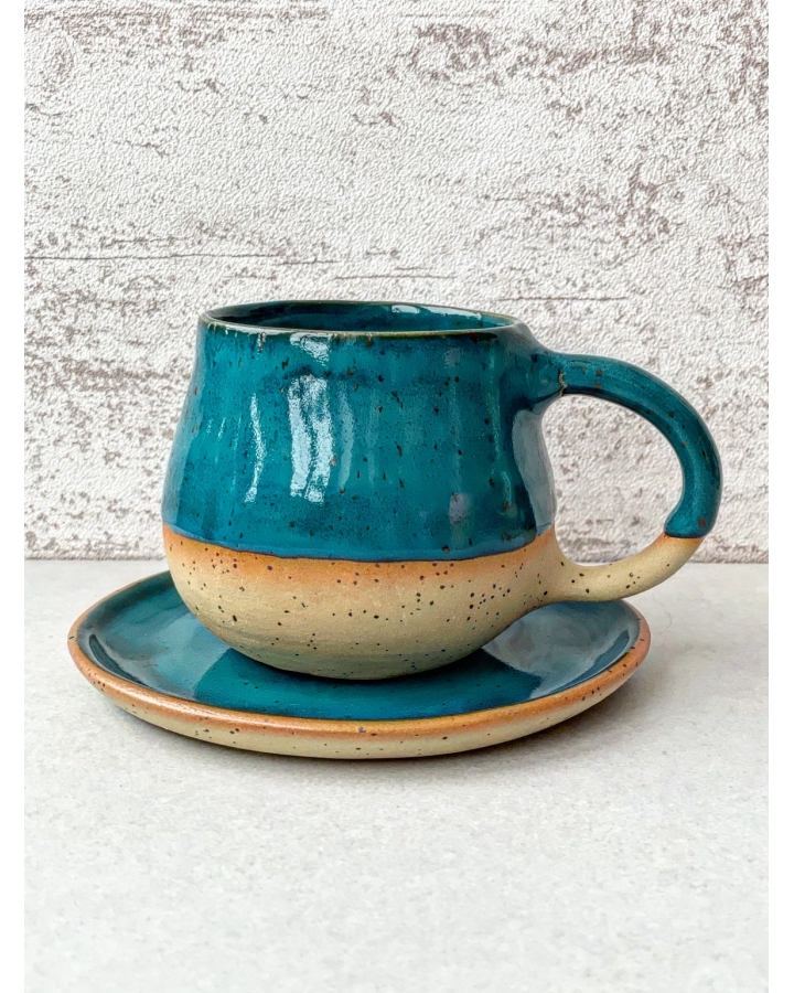 Komplet ceramiczny MARITIME DOTS (kubek 300 ml + talerzyk 14 cm)