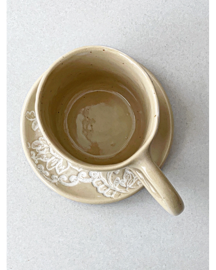 Komplet ceramiczny WHITE LACE (kubek 400 ml + talerzyk 14 cm)