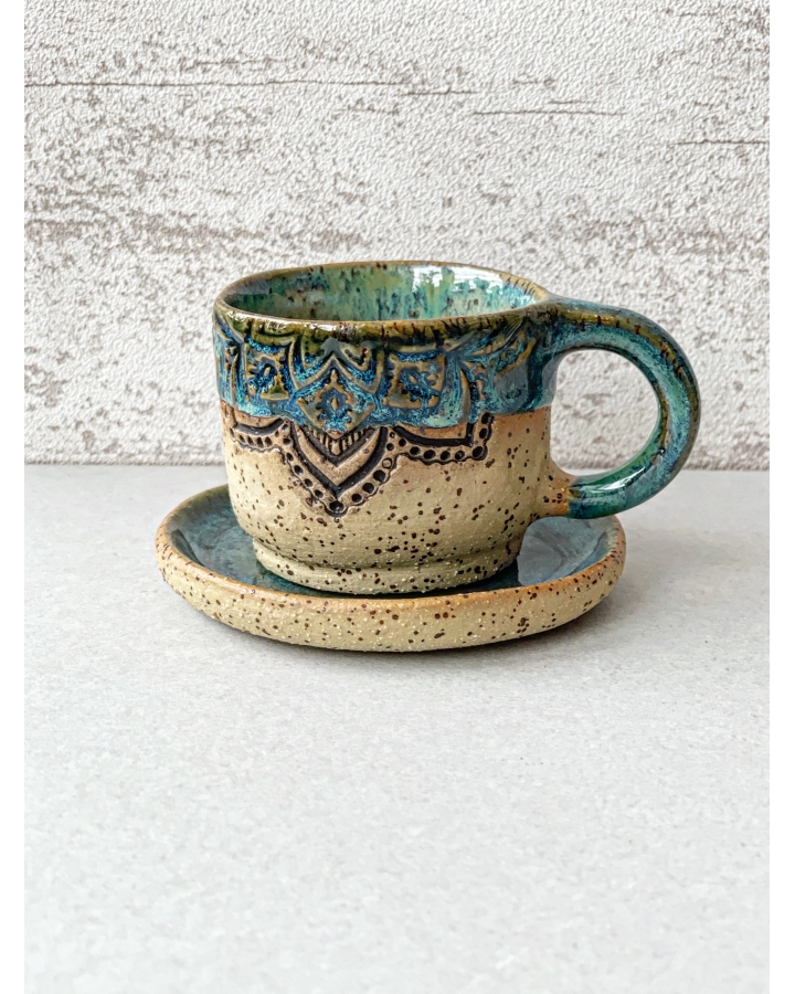 Komplet ceramiczny ESPRESSO MANDALA (kubek 90 ml + talerzyk 9 cm)