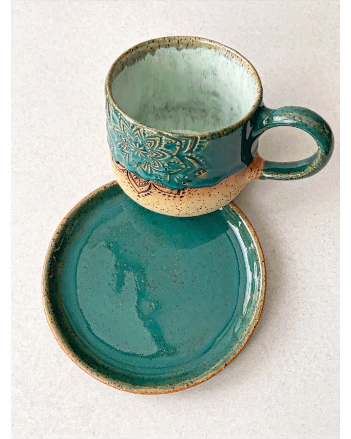 Komplet ceramiczny MARITIME MANDALA (kubek 330 ml + talerzyk 14 cm)