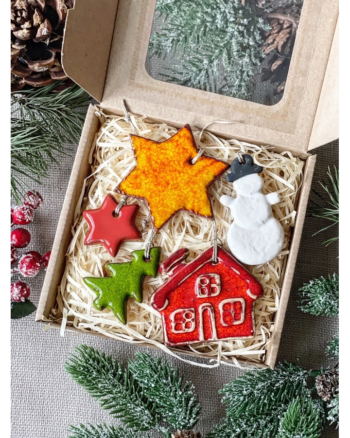 Box świąteczny MIX mały (5 ceramicznych ozdób choinkowych)