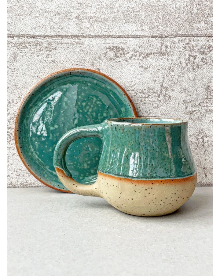 Komplet ceramiczny AQUA DOTS (kubek 360 ml + talerzyk 14 cm)