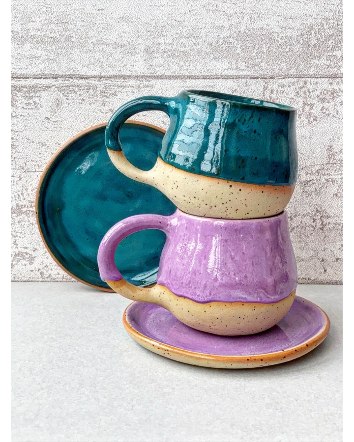 Komplet ceramiczny MARITIME DOTS (kubek 300 ml + talerzyk 14 cm)