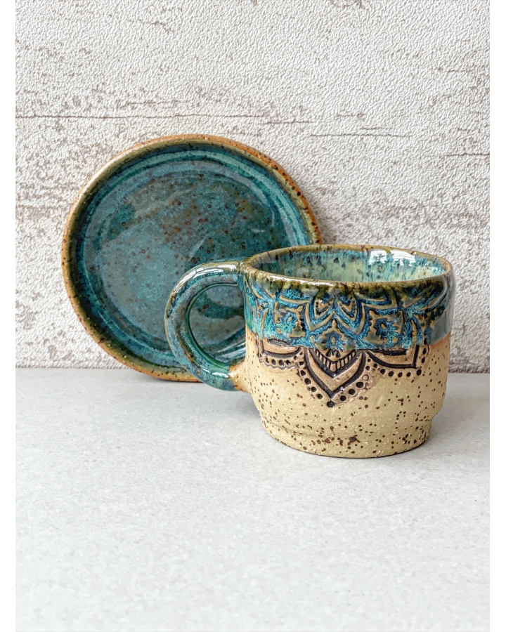 Komplet ceramiczny ESPRESSO MANDALA (kubek 90 ml + talerzyk 9 cm)