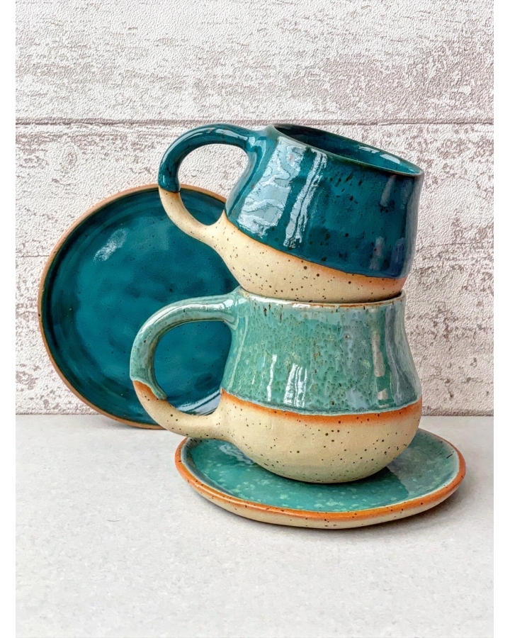 Komplet ceramiczny MARITIME DOTS (kubek 300 ml + talerzyk 14 cm)