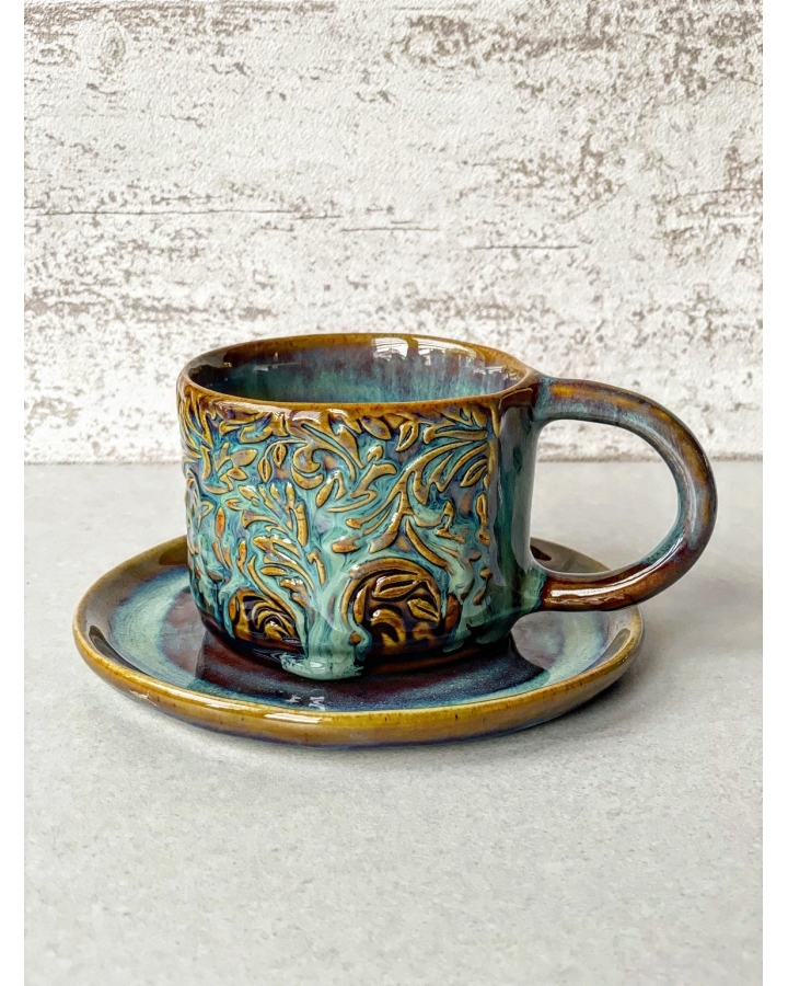 Komplet ceramiczny VINTAGE FLORAL (kubek 280 ml + talerzyk 15 cm)