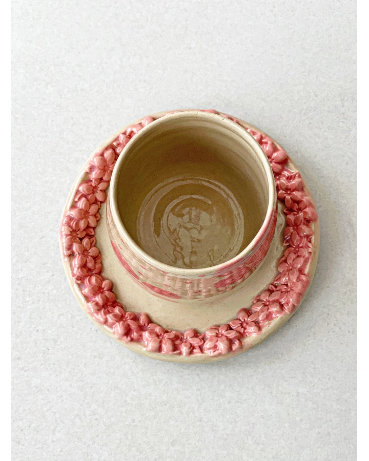Komplet ceramiczny KWIATKI (czarka 240 ml + talerzyk 12.5 cm)