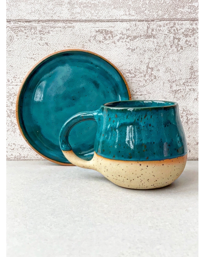 Komplet ceramiczny MARITIME DOTS (kubek 300 ml + talerzyk 14 cm)