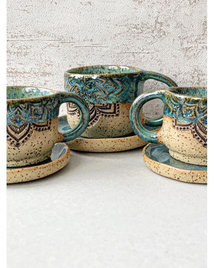 Komplet ceramiczny ESPRESSO MANDALA (kubek 90 ml + talerzyk 9 cm)
