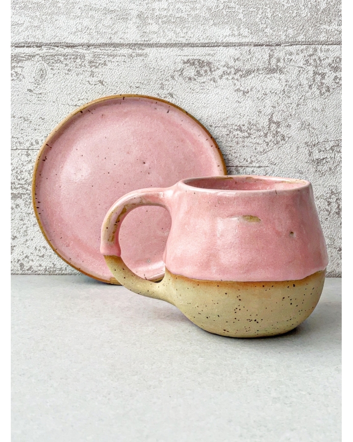 Komplet ceramiczny PINK DOTS (kubek 330 ml + talerzyk 13,5 cm)