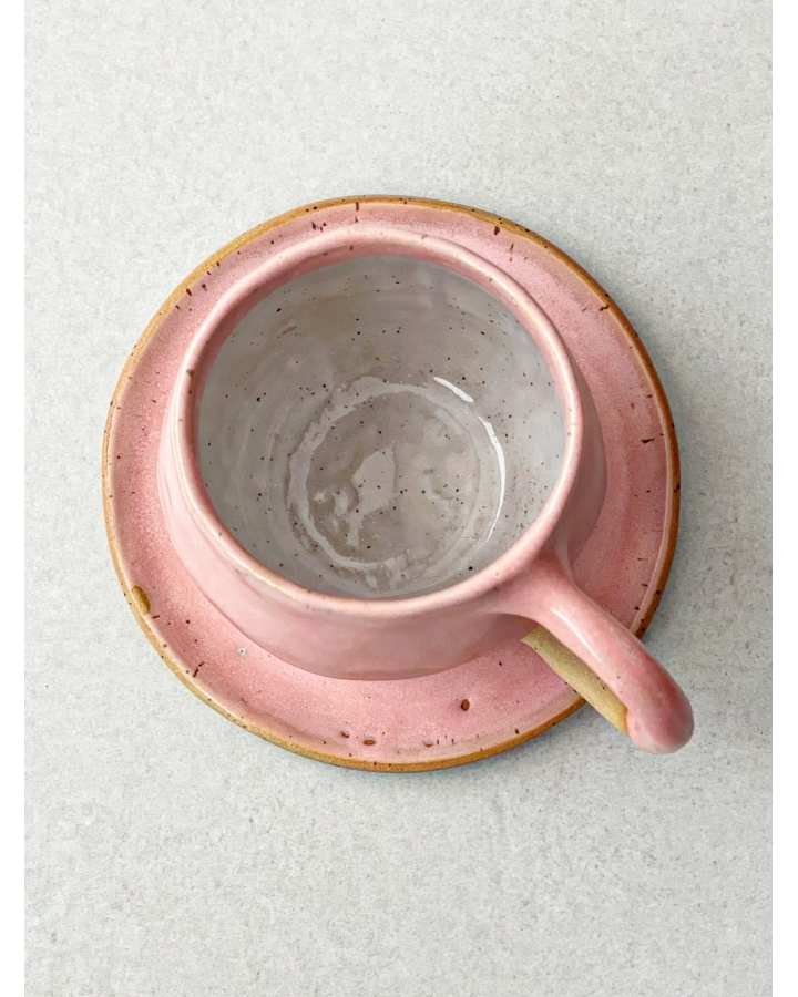 Komplet ceramiczny PINK DOTS (kubek 330 ml + talerzyk 13,5 cm)