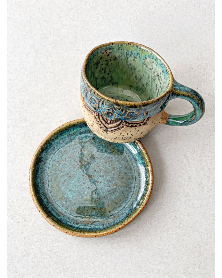 Komplet ceramiczny ESPRESSO MANDALA (kubek 90 ml + talerzyk 9 cm)