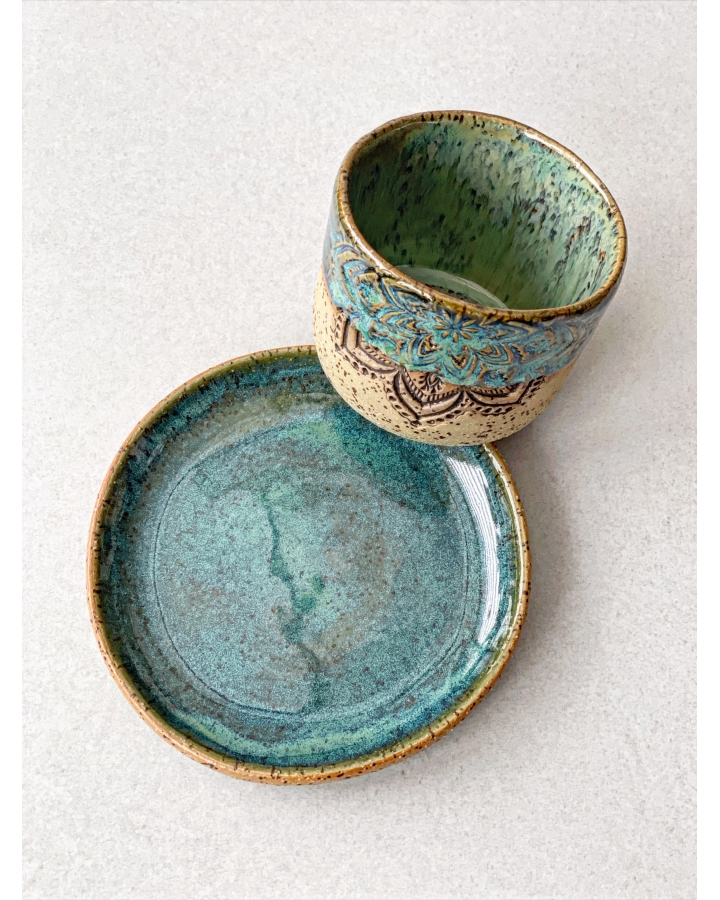 Komplet ceramiczny SEA MANDALA (kubek 150 ml + talerzyk 11,5 cm)