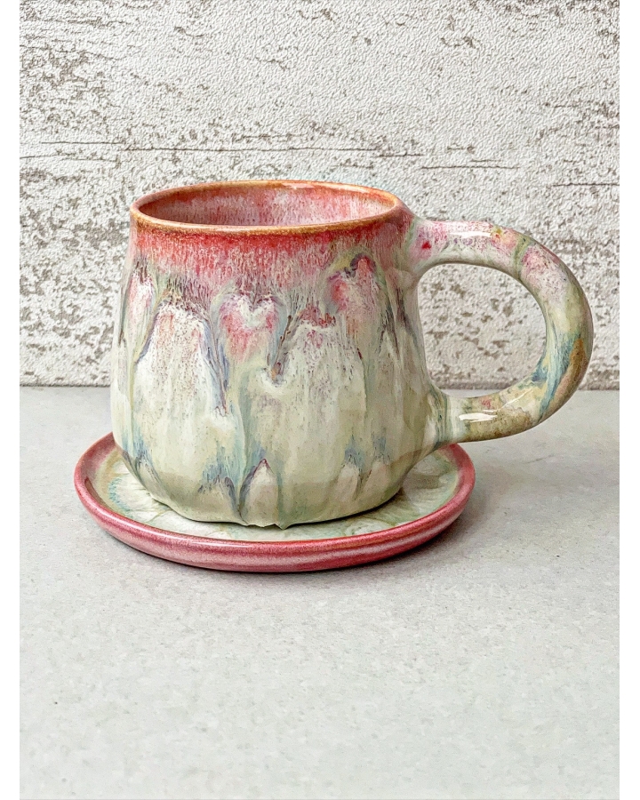 Komplet ceramiczny PINK DRAGON (kubek 340 ml + talerzyk 11,5 cm)