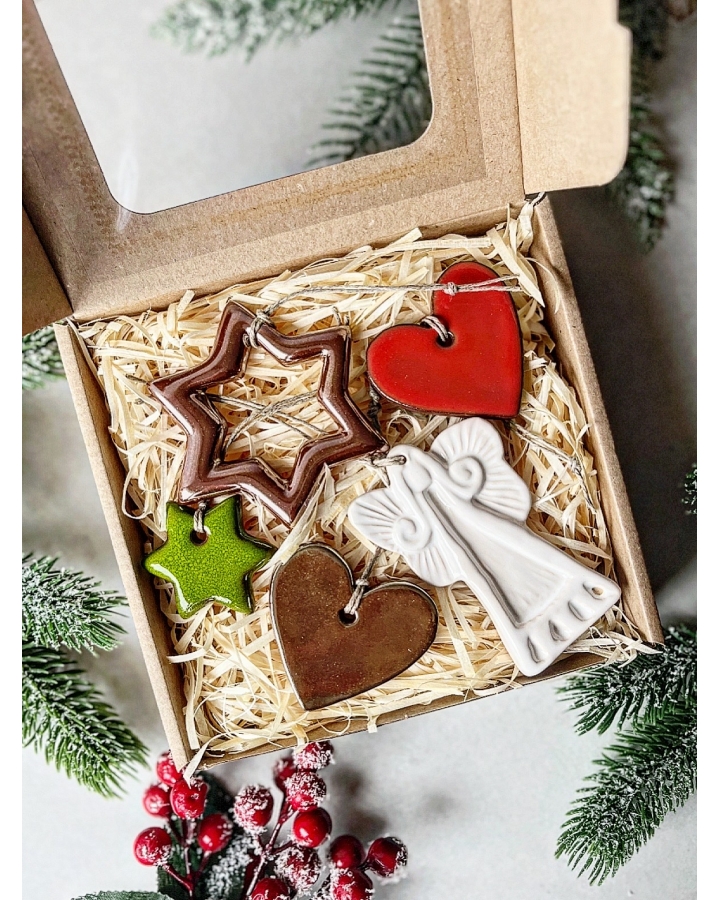 Box świąteczny MIX mały (5 ceramicznych ozdób choinkowych)