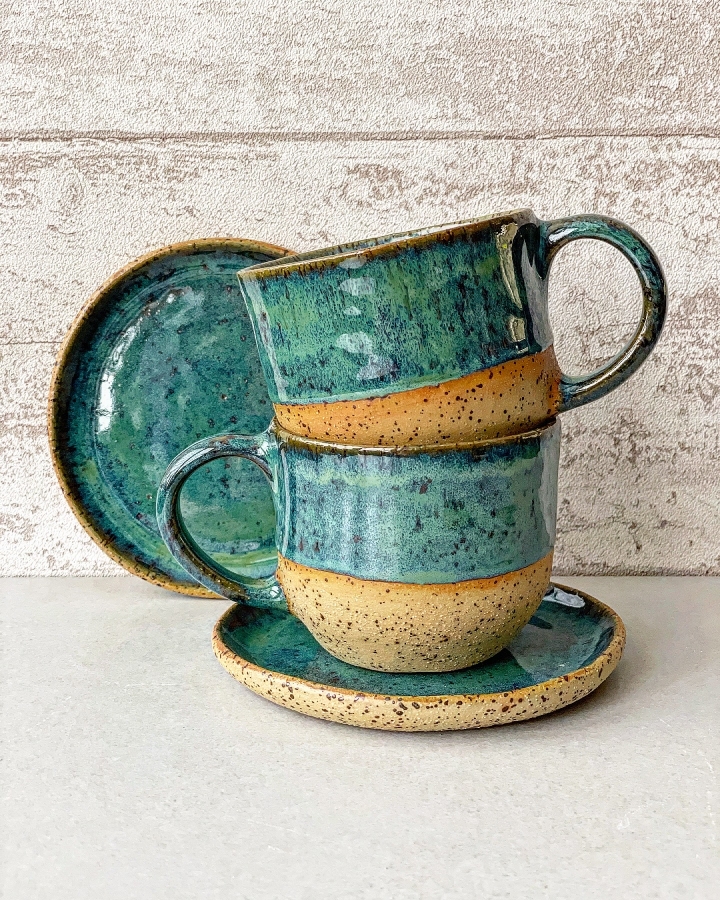 Komplet ceramiczny SEA DOTS (kubek 310 ml + talerzyk 13,5 cm)