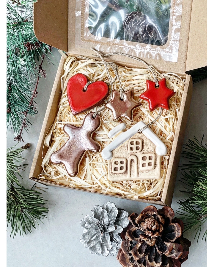 Box świąteczny CLASSIC mały (5 ceramicznych ozdób choinkowych)
