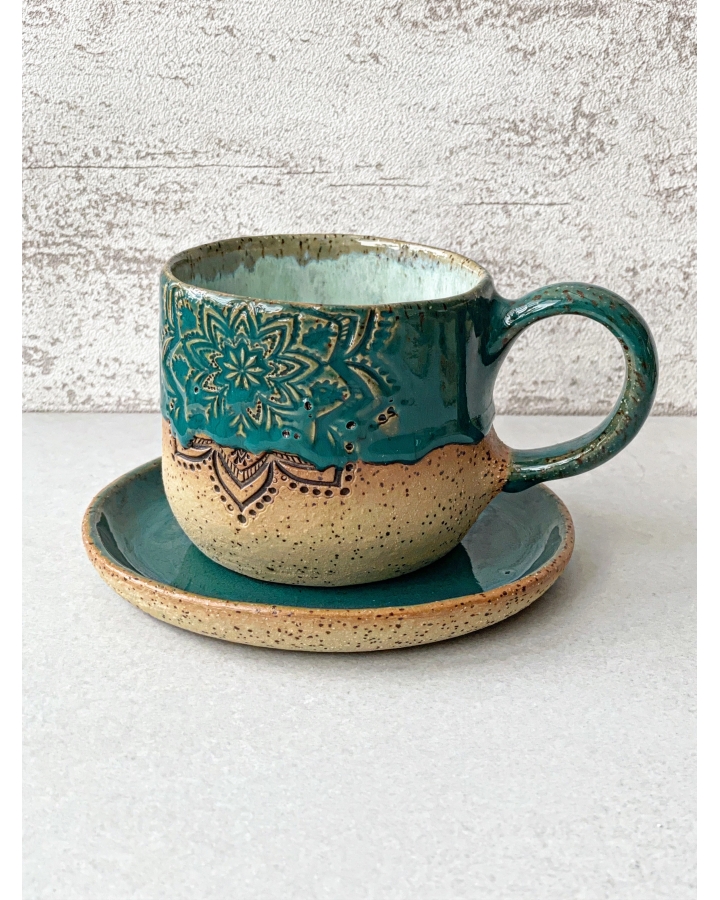 Komplet ceramiczny MARITIME MANDALA (kubek 330 ml + talerzyk 14 cm)