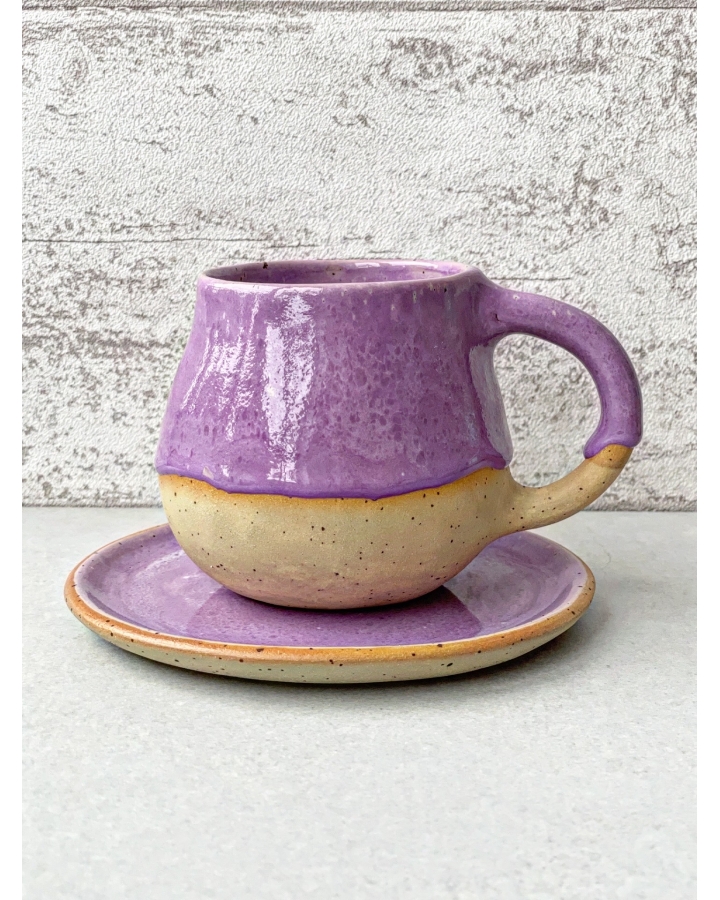 Komplet ceramiczny LILA DOTS (kubek 340 ml + talerzyk 14 cm)