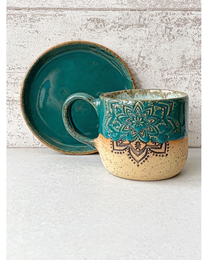 Komplet ceramiczny MARITIME MANDALA (kubek 330 ml + talerzyk 14 cm)