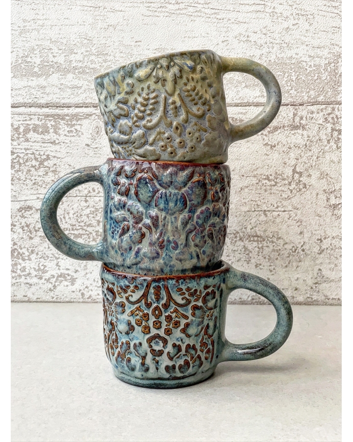 Kubek ceramiczny BLUE GREY FLOWERS 200 ml