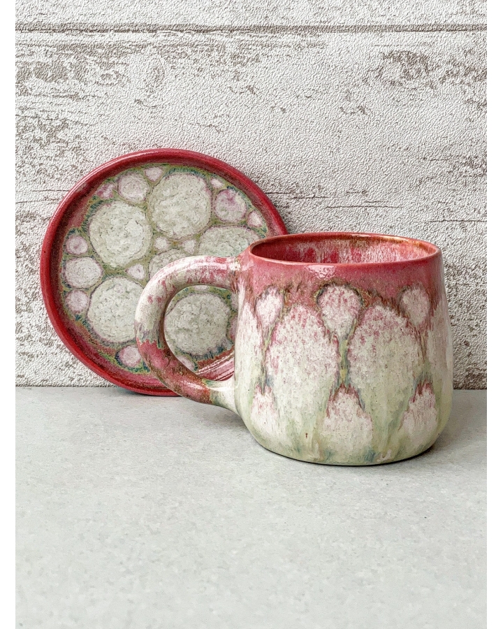 Komplet ceramiczny PINK DRAGON (kubek 290 ml + talerzyk 11,5 cm)