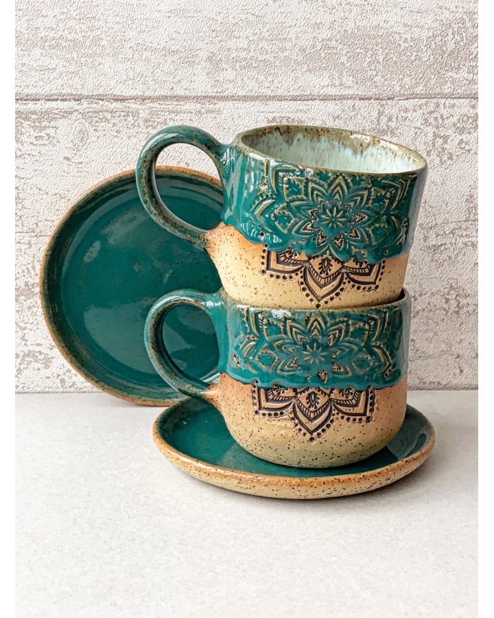 Komplet ceramiczny MARITIME MANDALA (kubek 330 ml + talerzyk 14 cm)