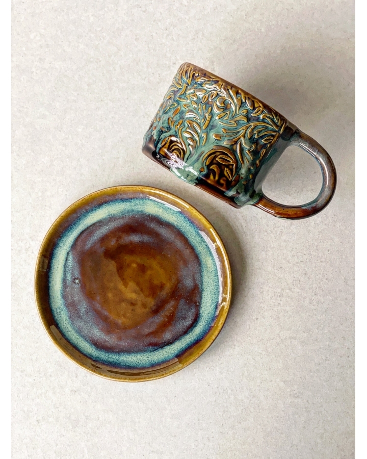 Komplet ceramiczny VINTAGE FLORAL (kubek 280 ml + talerzyk 15 cm)