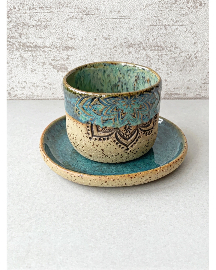 Komplet ceramiczny SEA MANDALA (kubek 150 ml + talerzyk 11,5 cm)