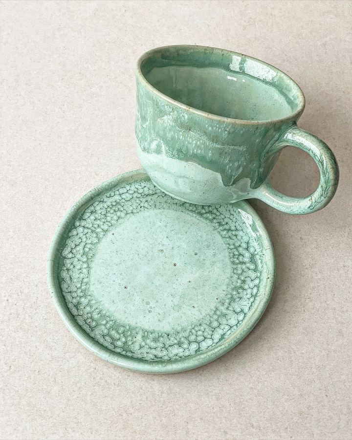 Komplet ceramiczny MINT (kubek 170 ml + talerzyk 11,5 cm)