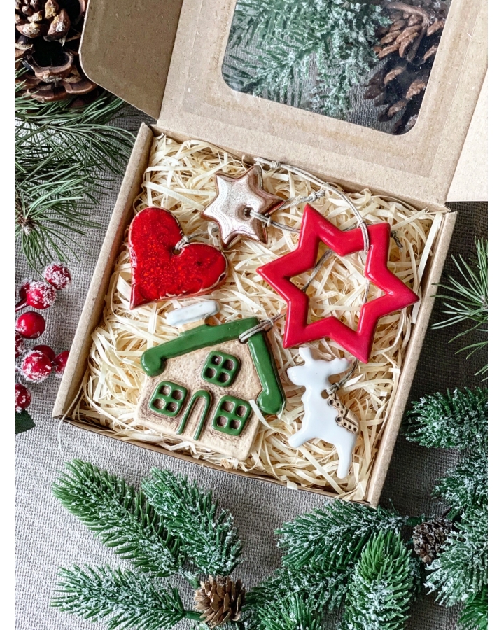 Box świąteczny MIX mały (5 ceramicznych ozdób choinkowych)