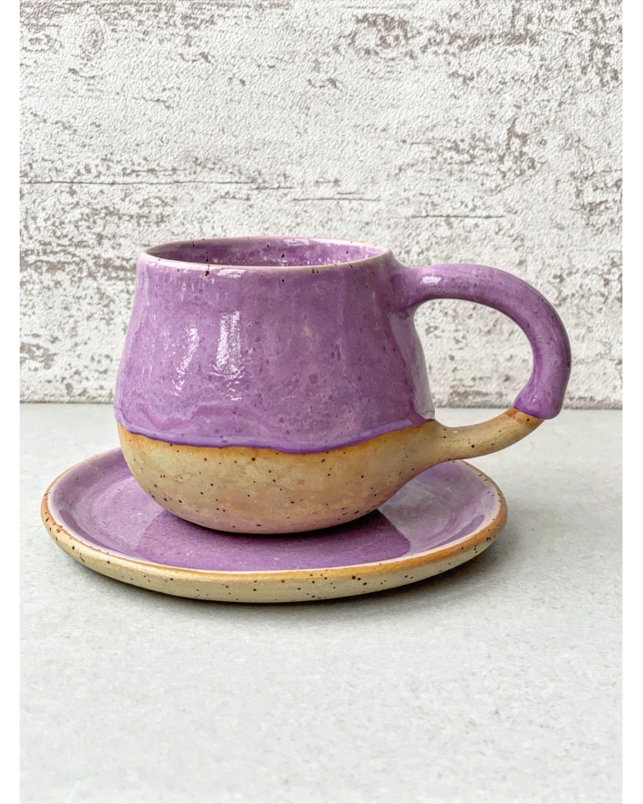 Komplet ceramiczny LILA DOTS (kubek 300 ml + talerzyk 14 cm)