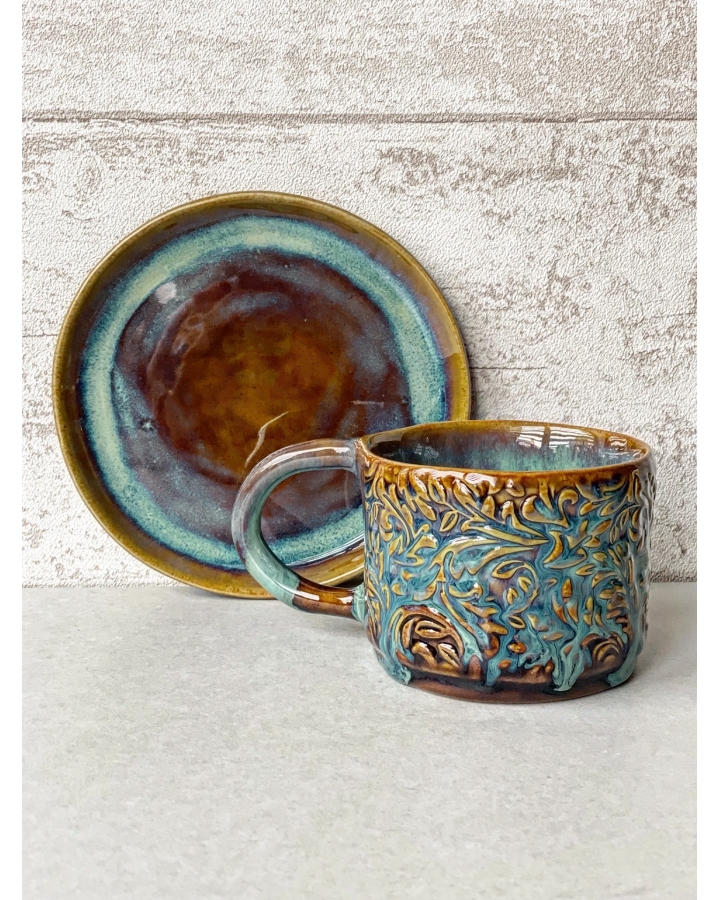 Komplet ceramiczny VINTAGE FLORAL (kubek 280 ml + talerzyk 15 cm)