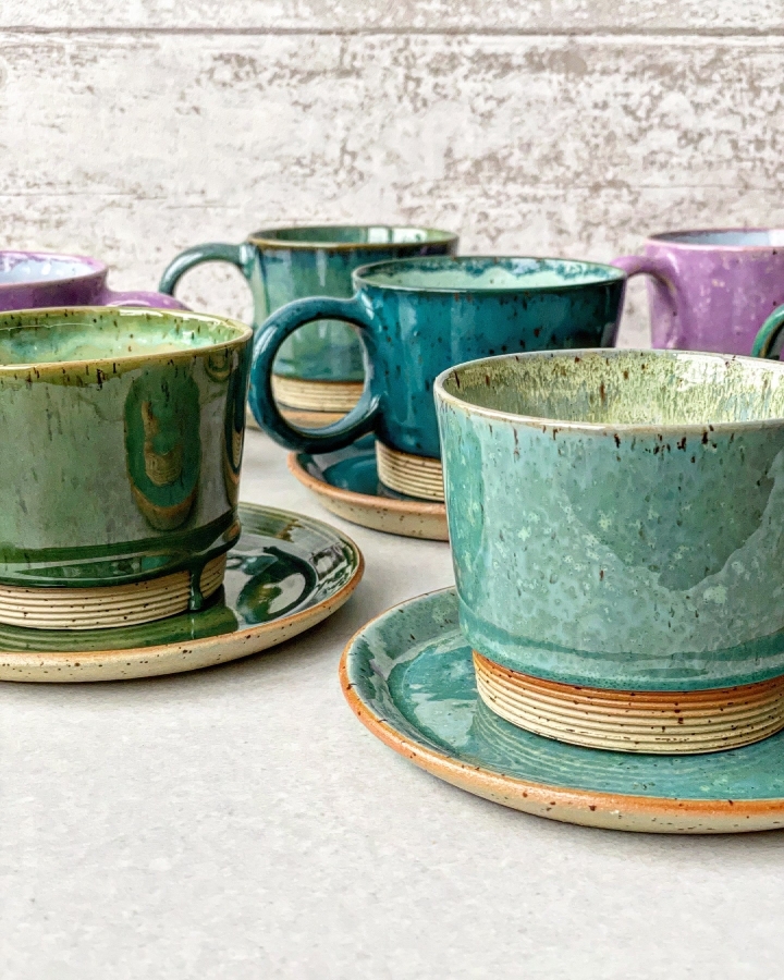 Komplet ceramiczny SEA DOTS (kubek 320 ml + talerzyk 15 cm)