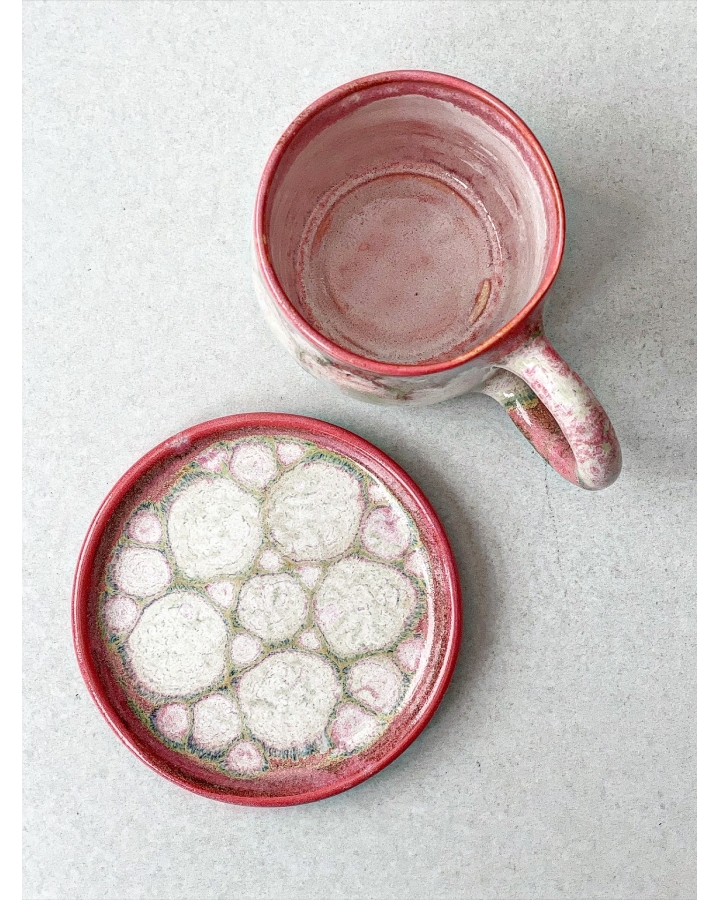 Komplet ceramiczny PINK DRAGON (kubek 290 ml + talerzyk 11,5 cm)