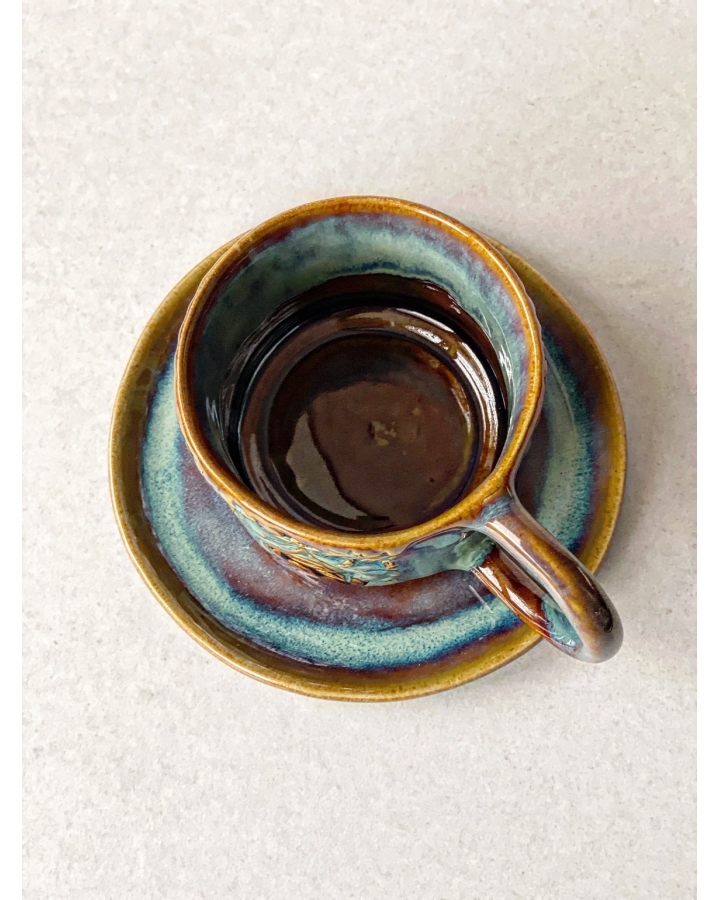 Komplet ceramiczny VINTAGE FLORAL (kubek 280 ml + talerzyk 15 cm)