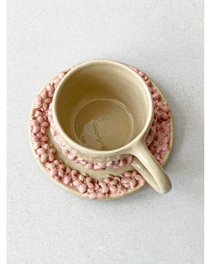 Komplet ceramiczny KWIATKI (kubek 180 ml + talerzyk 13 cm)