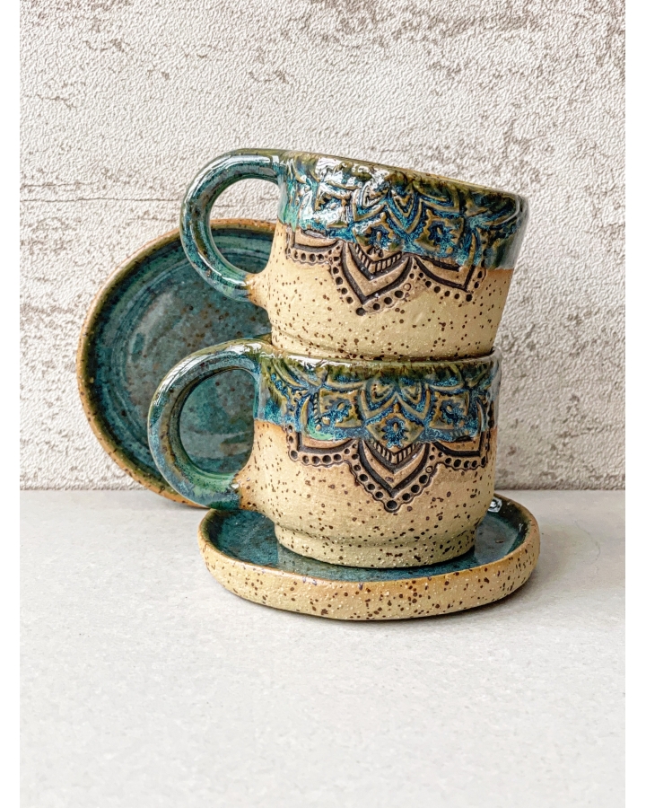 Komplet ceramiczny ESPRESSO MANDALA (kubek 90 ml + talerzyk 9 cm)