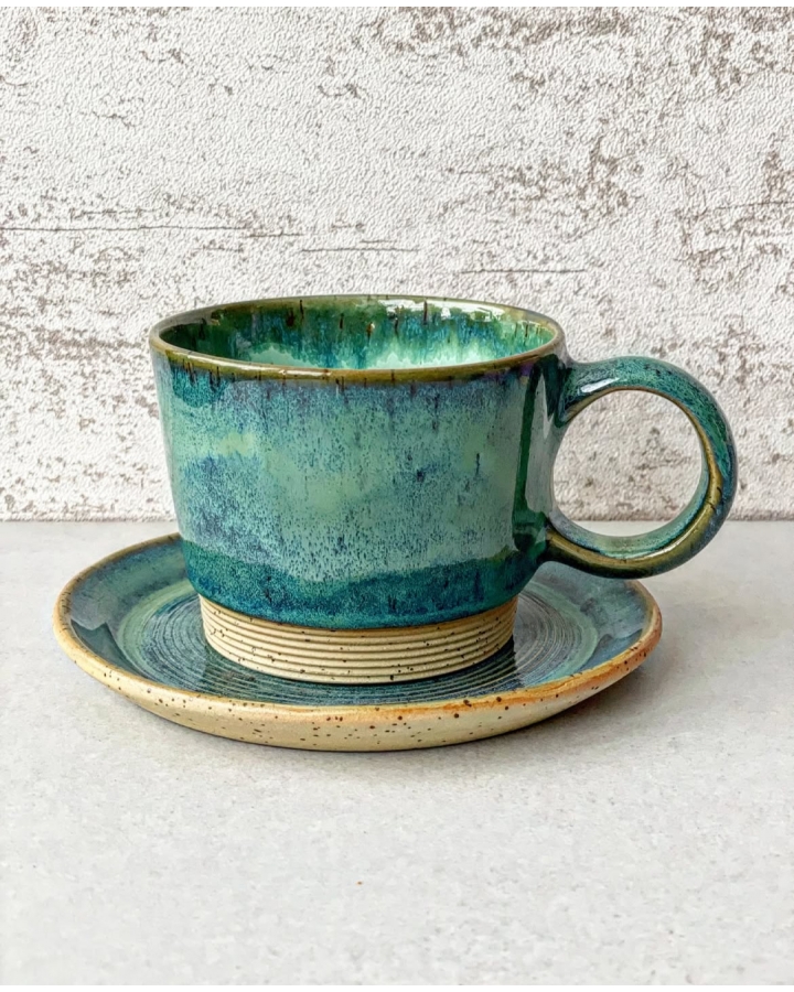 Komplet ceramiczny SEA DOTS (kubek 320 ml + talerzyk 15 cm)