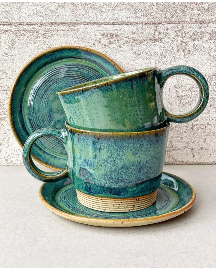 Komplet ceramiczny SEA DOTS (kubek 320 ml + talerzyk 15 cm)