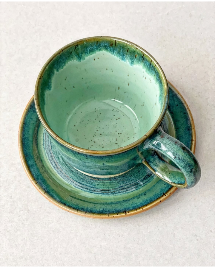 Komplet ceramiczny SEA DOTS (kubek 320 ml + talerzyk 15 cm)