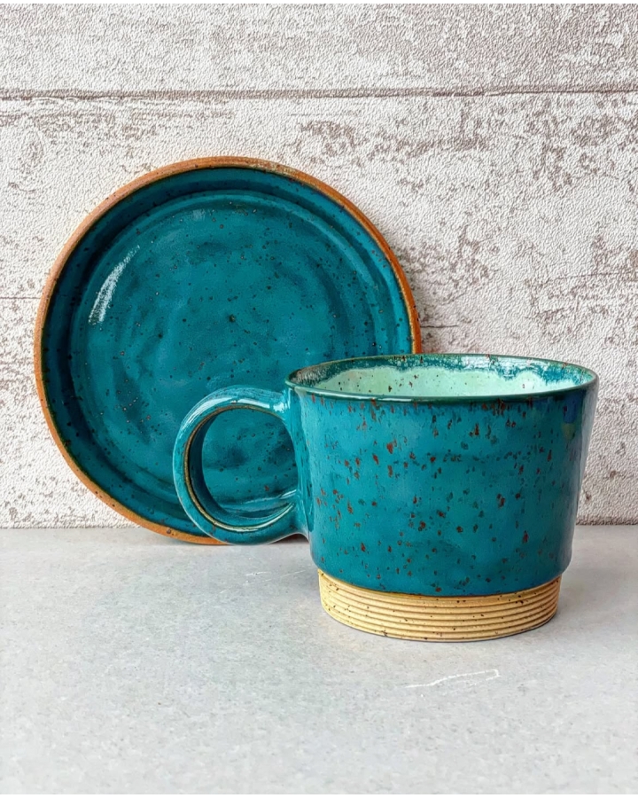 Komplet ceramiczny MARITIME DOTS (kubek 340 ml + talerzyk 15 cm)