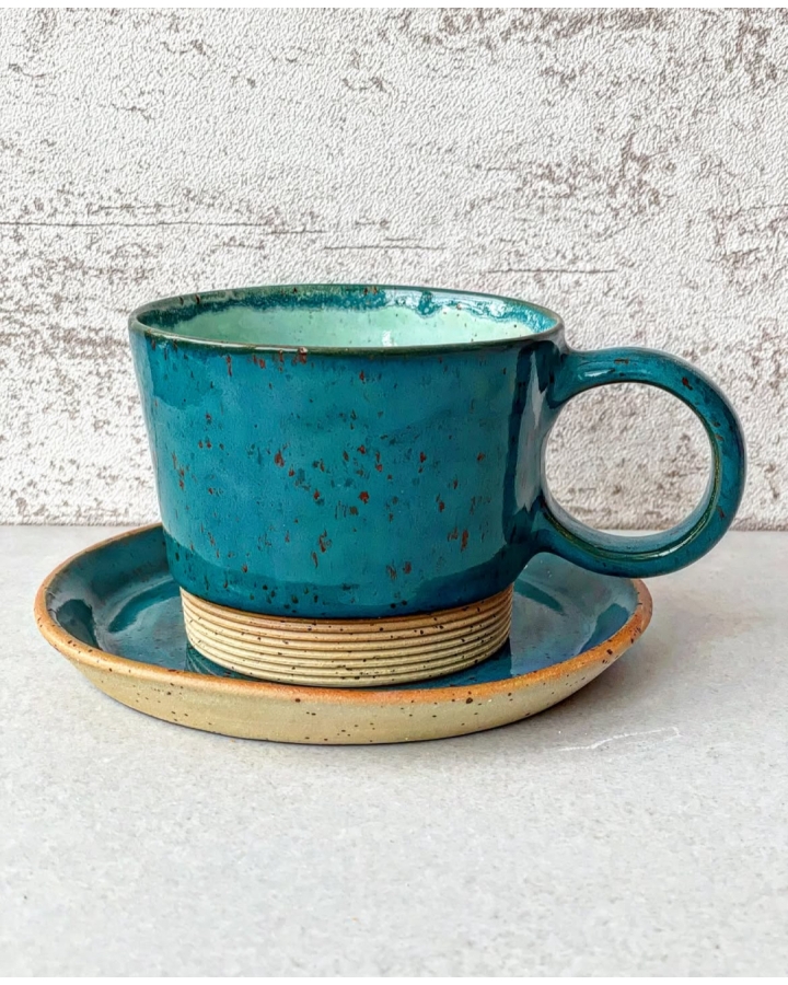 Komplet ceramiczny MARITIME DOTS (kubek 340 ml + talerzyk 15 cm)