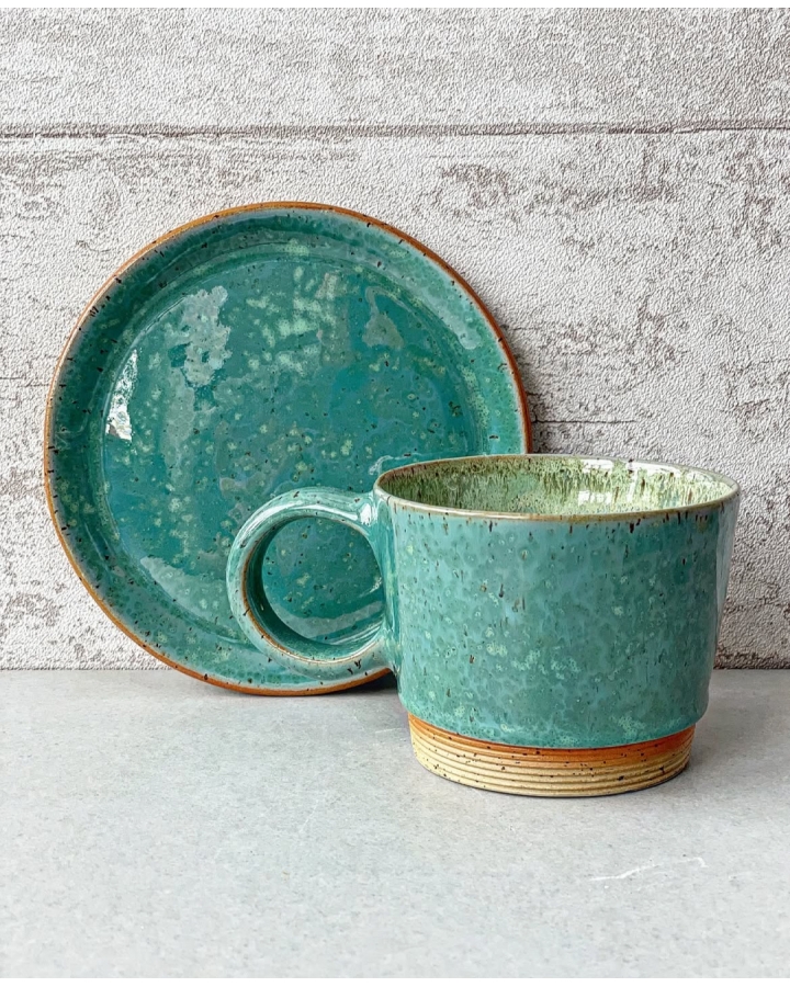 Komplet ceramiczny AQUA DOTS (kubek 340 ml + talerzyk 15 cm)