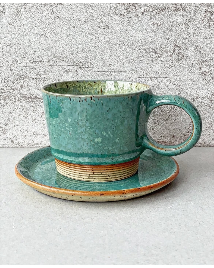 Komplet ceramiczny AQUA DOTS (kubek 340 ml + talerzyk 15 cm)
